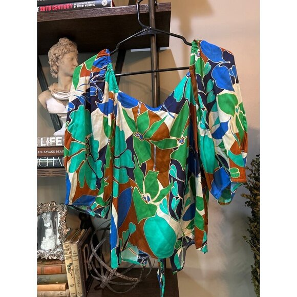 CULT GAIA Aurel Lace Up Floral Top Botanic Aqua Womens Size Medium - Picture 7 of 10